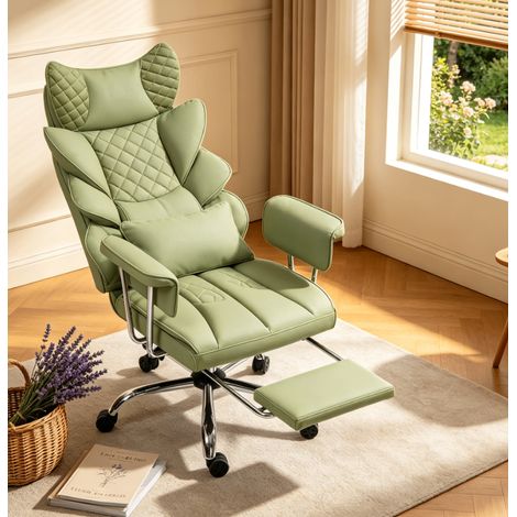 fauteuil de bureau massant vert ergonomique inclinable 135 degrés avec repose pieds rabattable simili cuir chaise pivotante pour bureau maison (1/5)