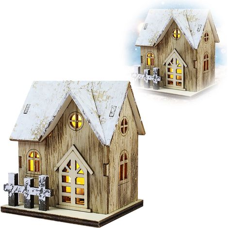 Maisonnette En Bois - Décor Festif Pour Bureau Et Cheminée - Ornements De Village D'hiver Avec Led - Lot De 1 (1/5)