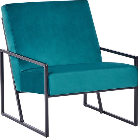 Sillón moderno glamour decorativo estructura de metal negro tapicería de terciopelo verde azulado Delary (1/5)