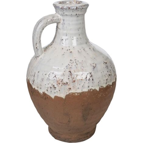 Vase Blanc Terre Cuite Rustique 20 x 30 x 20 cm avec Anse