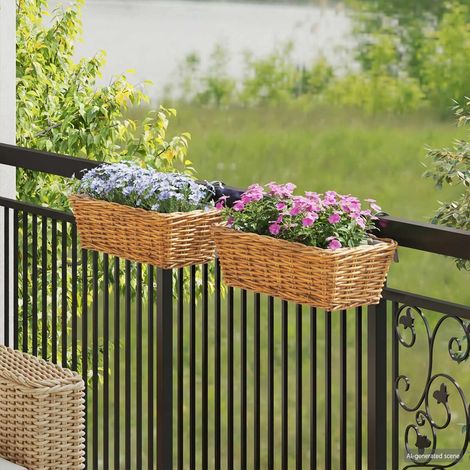 Hanging Planter Basket GENDT 2 pcs Natural Brown Kubu Rattan vidaXL (1/5)