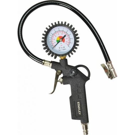 Stanley Reifenfüller mit Manometer für Kompressor, 1/4 Zoll Anschluss, 100 l/min, Reifenfüllpistole für Auto Motorrad Fahrrad Roller und Luftmatratze, präzise Reifendruckanzeige