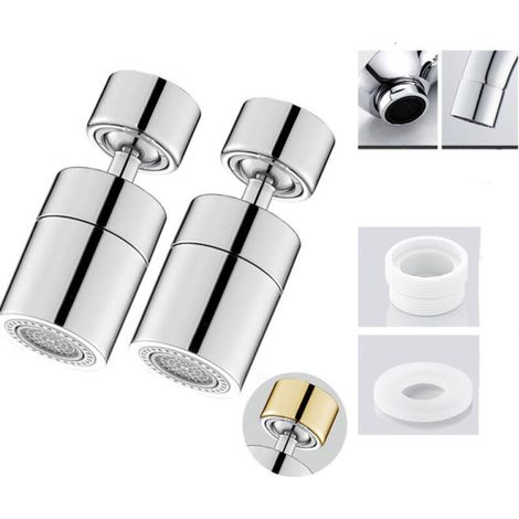 Aérateur de robinet, aérateur de robinet de cuisine rotatif à 360°, 2 modèles de jet, argent, angle de 80°, 2 pièces. (1/5)