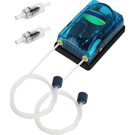 Leise Aquarium-Luftpumpe mit zwei Ausgängen – 2 x 4 l/min, 5 W – mit Ausströmersteinen und Rückschlagventilen (1/5)
