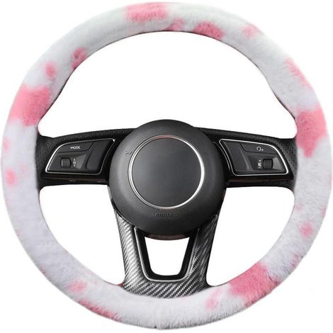 Flauschiger Lenkradbezug Rosa Kuhmuster Rutschfest Weich Plüsch 37-39cm (1/5)