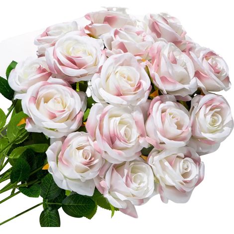 12 roses artificielles, aspect réaliste, couleurs éclatantes, résistantes à la lumière, roses artificielles, bouquet, décoration de mariage (1/5)