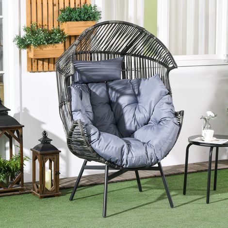 Sillón de ratán, sillón de exterior, sillón de jardín, ratán PE, 89 cm x 75 cm x 143 cm, gris + negro (1/5)