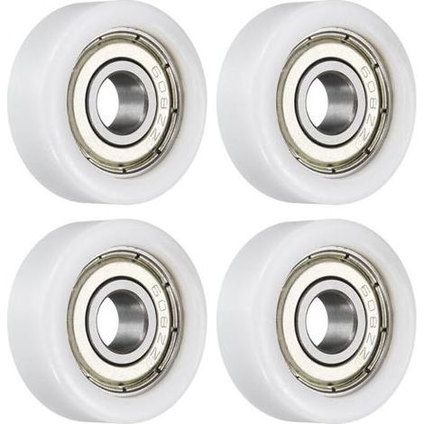 Lot de 4 poulies de roulement à rouleaux - 8 x 28 x 10 mm - Roulettes plates avec roulement 608RS pour accessoires de matériel de meubles (blanc) (1/4)