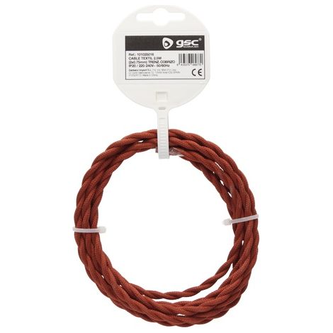 Cable textil 10M (2x0.75mm) trenzado Cobrizo
