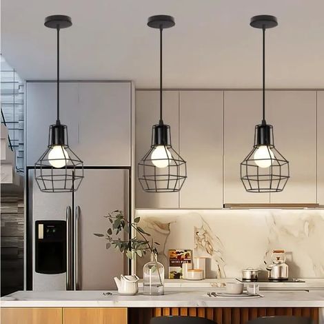 3PCS E27 Lustre Suspension en Cage Fer Forge Lampe Luminaire Industrielle Vintage pour Salon Chambre Cuisine (1/4)