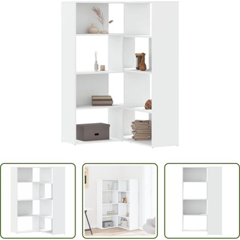 vidaXL Holzwerkstoff - Eck-Bücherregal 4 Etagen Weiß 85x85x140 cm Holzwerkstoff (1/5)