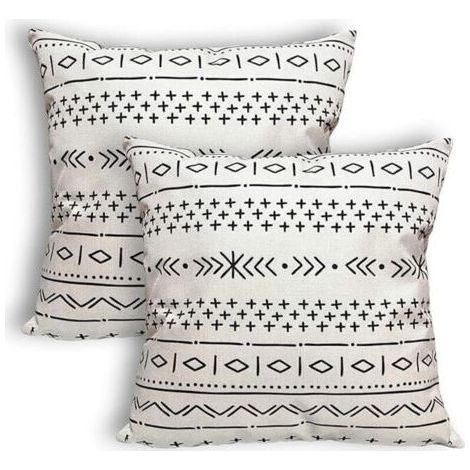 Lot de 2 Housses de Coussin Boho Noir & Crème, 18x18 Pouces, Imperméables, Décor Extérieur/Intérieur pour Canapé, Patio (1/5)