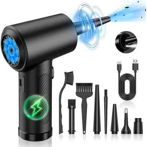 Cordless compressed air dust collector 51,000 rpm – USB rechargeable – 5 nozzles and 3 brushes – Effective cleaning of keyboards and cars (1/5)