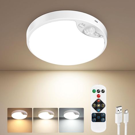 Lampe LED de Plafonnier avec Détecteur de Mouvement,Plafonnier Salle de Bain 10000mAh Rechargeable Reglette avec Télécommande 3 Températures de Couleur pour Garage, Escalier Couloir (1/5)