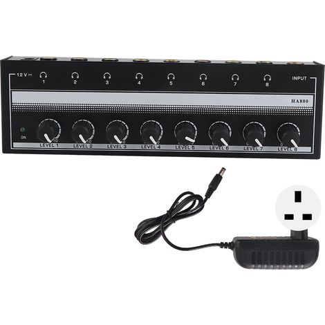 Tragbarer 8-Kanal-Stereo-Kopfhörerverstärker aus Metall für Studio und Bühne, 100–240-V-Netzteil mit UK-Stecker (1/5)