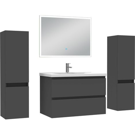 Ocean Ensemble meuble Salle de Bain 80cm avec colonne et miroir lumineux dimmable anthracite