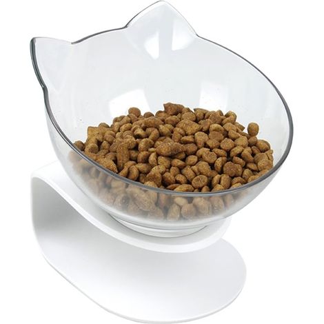 Tilted Raised Posture Cat Food Bowl Neck Protection Anti Vomiting 15 Degree Elevated Slanted Stand Pet Bowls for Cats and Small Dogs (Single)