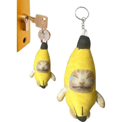 Porte-clés chat banane - Crochets de clé de chat de banane drôle de dessin animé pour sac à main  Accessoires de porte-clés de d'animal en peluche de porte-clés de peluche de Kawaii (1/5)