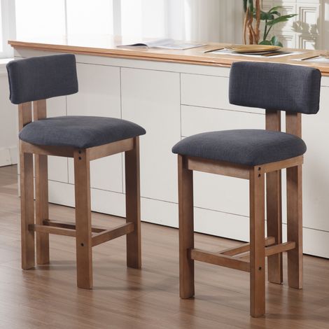 Wahson Tabouret de bar vintage en bois – Lot de 2 – Coussin épais en lin – Pieds en bois massif – Hauteur 91 cm – Confortable pour cuisine et bar, Gris