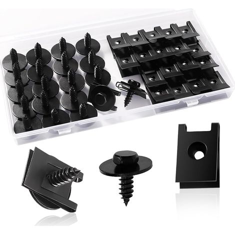 60 Pcs U Clips Et Des Vis Kit, Vis et d'ecrou Cage U-clip Voiture, Vis d'Aile de Carrosserie Clips en Plastique Rivet Fixations Garde-boue Boulons de Carrosserie pour Ailes Voitures (1/5)