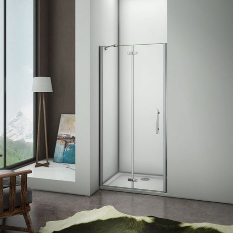 195cm Box Doccia Per Nicchia Porta Battente Anta Con Barra Stabilizzatrice Vetro Temperato Trasparente Anticalcare Da 6mm larga 76cm (1/5)