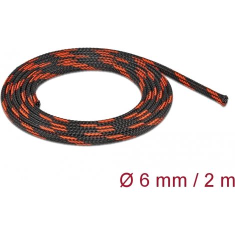 Delock Funda trenzada estirable 2 m x 6 mm, color negro-rojo