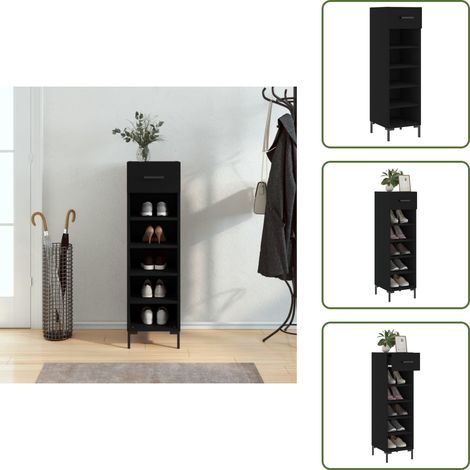 The Living Store Zapatero madera de ingeniería negro 30x35x105 cm - Armario de zapatos
