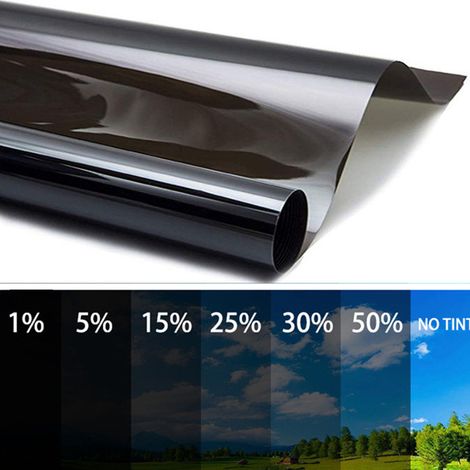 Film solaire teinté noir translucide pour pare-brise voiture, protection UV et chaleur, adhésif vitre anti-chaleur 50cm x 2m, teinte verre solaire. (1/5)