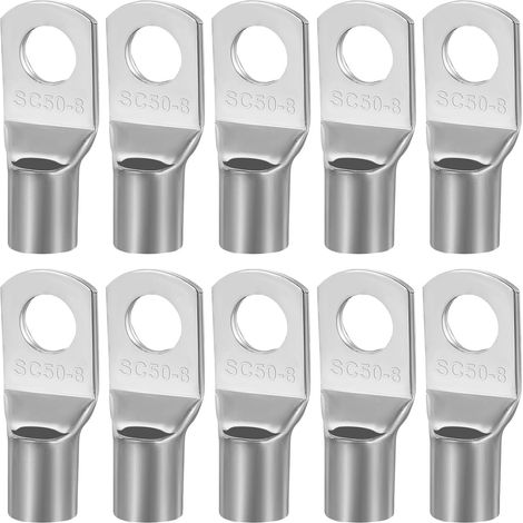 Cosses 50mm² M8 Non Isolées Cosses à Electriques Sertir SC en Cuivre Étamé Connecteur de Câble Anneau M8 Battery Terminals Annea pour Voiture Batterie Panneaux Solaires Bricolage (1/5)