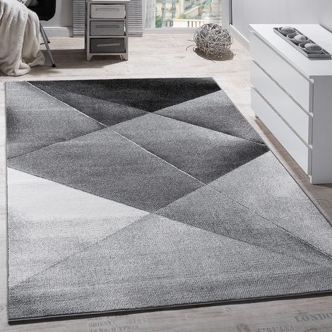 Paco Home Tappeto Di Design Moderno Motivo Geometrico A Pelo Corto Grigio Nero Bianco Mélange 70x250 cm (1/4)