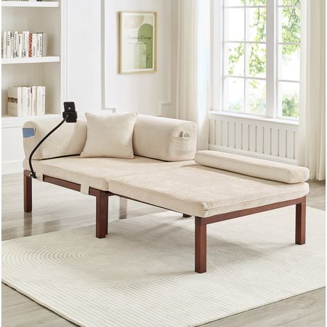 Schlafsofa beige aus Samt mit Ausziehbett und klappbarer Multifunktion (1/5)