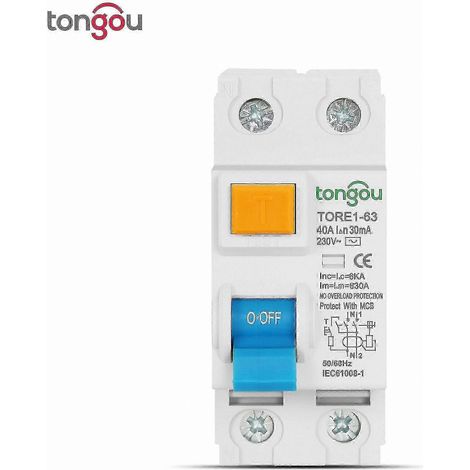 Disjoncteur différentiel 2P 16A 63A 10mA 30mA 100mA 6kA 230V (1/5)
