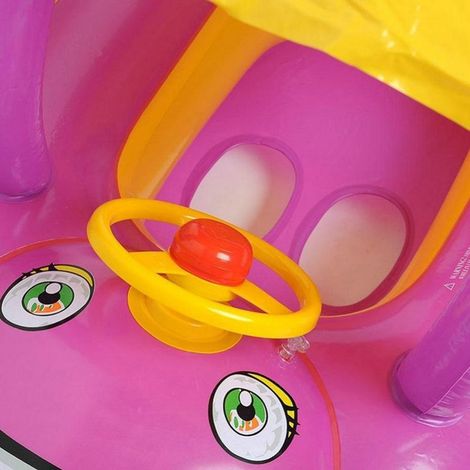 Flotteur Bébé Voiture-Bateau Gonflable avec Toit Anti-UV, Piscine pour Enfants - Jeux d'Eau Plage Été, PVC Résistant