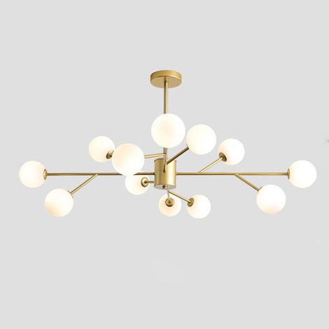 Lustre Sputnik Doré Boule Verre Mid-Century 12 Lumières pour Salon (1/5)