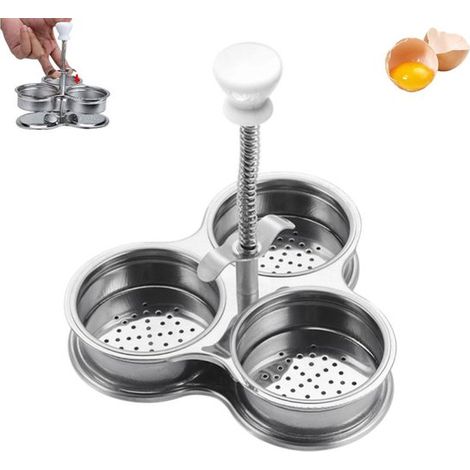 1 pièce - Cuiseur à œufs - argent - Cuiseur à œufs - 430 - Cuiseur à œufs - Cuiseur vapeur - Cuiseur à œufs/vapeur en acier inoxydable à trois compartiments pour le petit-déjeuner - Ustensiles de cuis (1/5)