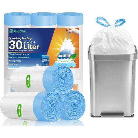 Lot de 30 sacs poubelle à cordon de serrage de 30 L, sacs poubelle de cuisine, sacs poubelle de cuisine, sacs poubelle à pédale à attacher, grands sacs poubelle solides pour jardin, bureau (1/5)