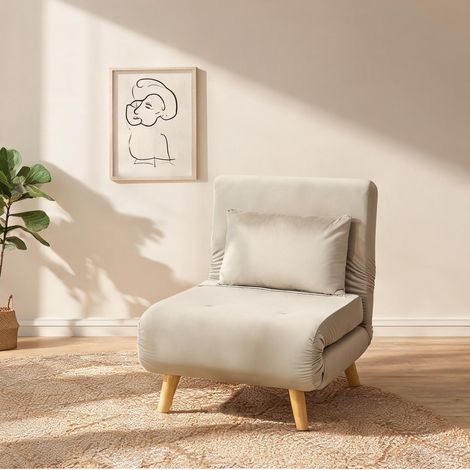 Fauteuil convertible 2-en-1 en velours beige 72 x 78 x 79 cm (1/5)