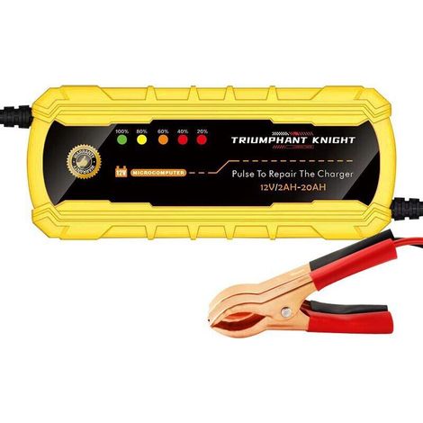 12V 2A JauneChargeurs de batterie 12V pour voitures et motos en gros, modèle à affichage numérique LED à impulsions intelligent, compatible avec les batteries au plomb-acide. (1/3)