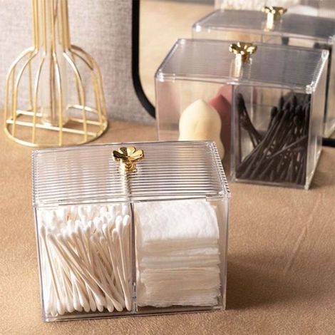 Boîte à cotons-tiges, rangement cotons-tiges, organisateur maquillage, acrylique transparent toilettes/salle de bain. (1/5)