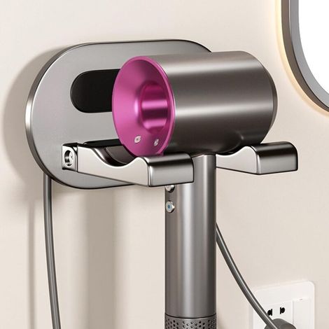 Support Seche Cheveux Aluminium Aéronautique, Porte Seche Cheveux Mural sans Percage, Titulaires de Sèche-Cheveux Adhesif, Support de Sèche-Cheveux pour Salle de Bain, Toilettes, Hôtel (Gris) (1/5)