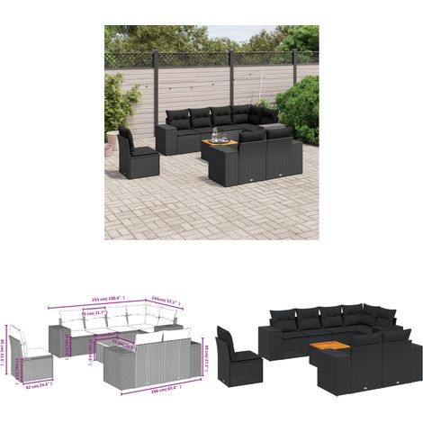 9-tlg. Garten-Sofagarnitur mit Kissen Schwarz Poly Rattan - Gartenmöbel Set - PE-Rattan Möbel - Outdoor Lounge - Esstisch - Gartenstuhl - Home & Living (1/3)