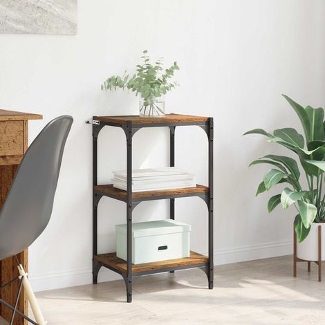 Bibliothèque en bois ancien et métal noir, meuble de rangement industriel compact 40x33x70,5 cm avec étagères solides pour salon ou bureau (1/5)