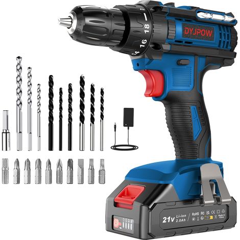 Perceuse Visseuse Sans Fil 21V, Visseuse Devisseuse Sans Fil avec Batterie 2.0Ah, 42Nm Percussion, 18+1 Réglages de Couple, 22 Accessoires, 2 Vitesses, LED, pour le Bricolage, Bleu (1/5)