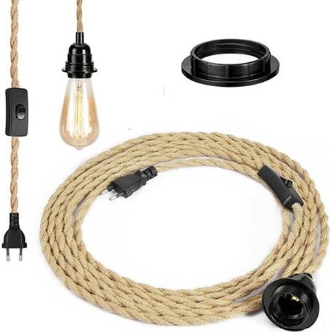 Suspension Corde - Douille E27 - Câble Électrique 4,5 M - Interrupteur Intégré - Pour Lustre Suspension Corde - 1 Pièce (1/5)