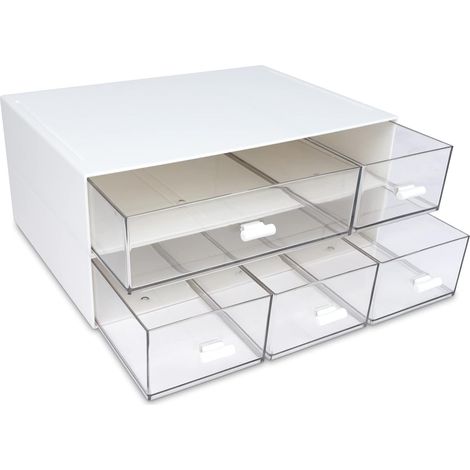 Schreibtisch-Organizer mit 5 Schubladen, stapelbare Aufbewahrungsbox mit 2 Ebenen, Organizer für Bürobedarf, Aufbewahrung für Zuhause (1/5)
