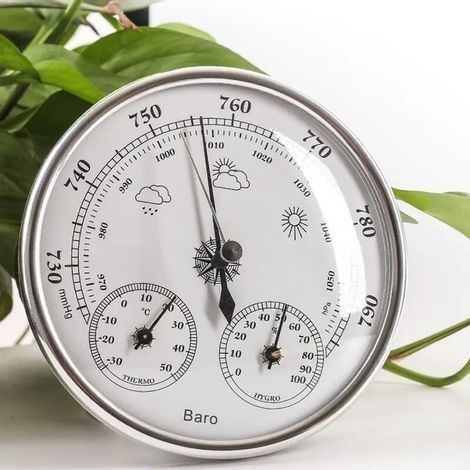 Thermometer-Hygrometer mit 130-mm-Anzeige, Hygrometer und Luftdruckanzeige, Barometer-Thermometer-Hygrometer mit Rahmen (1/3)