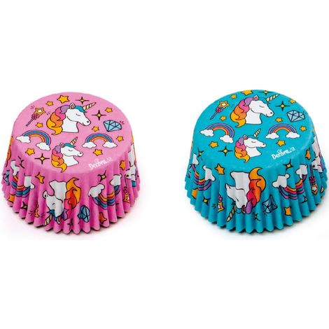 Moldes para magdalenas UNICORNIO AZUL Y ROSA 50x32 mm 36 unidades Unicornio