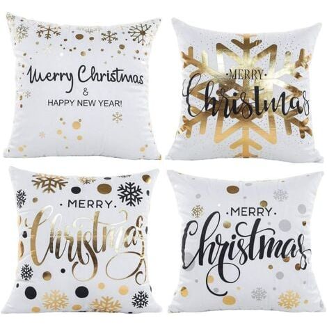 Lot de 4 Noël Housses de Coussin,Taie Oreiller Noël,Housses de Coussin Canapé,Décoratif Taies d'oreiller Beau Noël (1/5)