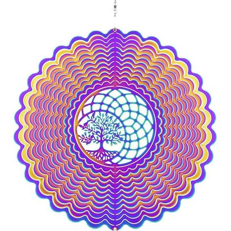 Windspiel – Winduhr – Gartendekoration – Farbige 3D-Windspieluhr mit Licht- und Schatteneffekten, Baum des Lebens, Metall, Edelstahl, Spiegel (1/2)
