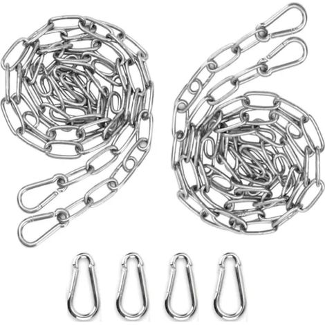 Filiyano-2 chaînes en acier inoxydable de 3 mm et 2 m + 4 maillons d'extension avec mousqueton pour suspension de hamac ou chaîne d'ancrage (Multi, A) (1/5)
